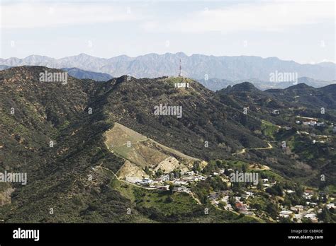 Aerial view of the Hollywood sign above Hollywood. Los Angeles ...