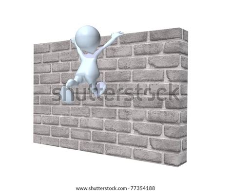 3d Man Climbing Brick Wall Obstacle Stock Illustration 77354188