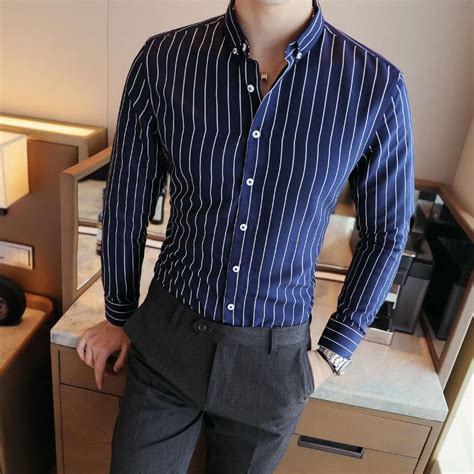 Mens Casual Striped Cotton Shirt Striped Shirt Men Long Sleeve