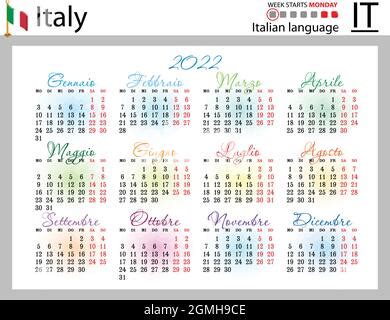 Calendario Tascabile Orizzontale Italiano Per Il Duemilventidue