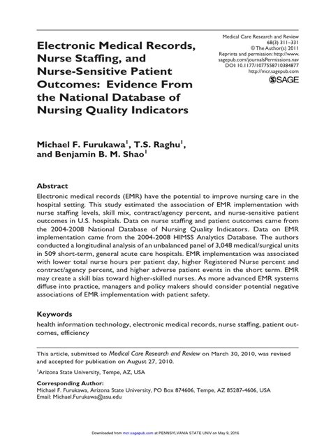 Electronic Medical Records Nurse Staffing And Nurse Sensitive Patient