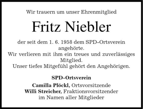 Traueranzeigen Von Fritz Niebler Trauer Merkur De