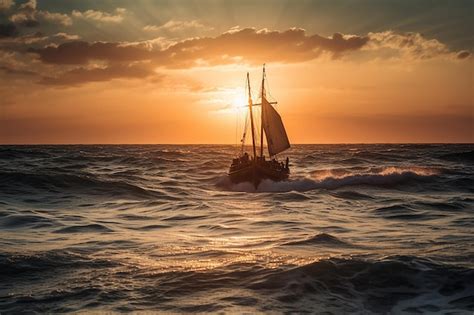 Premium Ai Image Boat Sailing Into The Sunset