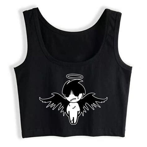 Crop Top Female Emo Angels Fit Black Pressure Tank Tops Ropa Etsy