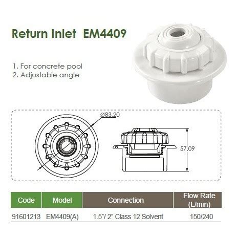 Jual EMAUX INLET KOLAM RENANG 2 INLET 1 1 2 WALL RETURN FOR CONCRETE