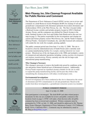 Fillable Online Dtsc Ca Weir Floway Fact Sheet Site Cleanup Proposal