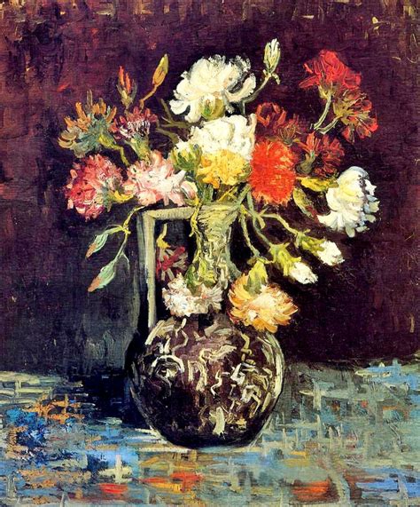 Vase With White And Red Carnations 4658 Cm By Vincent Van Gogh