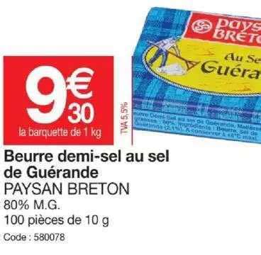 Promo Beurre Demi sel Au Sel De Guérande Paysan Breton chez Promocash