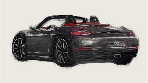 Porsche 718 Boxster Car Drawing Digital Art By Carstoon Concept Fine