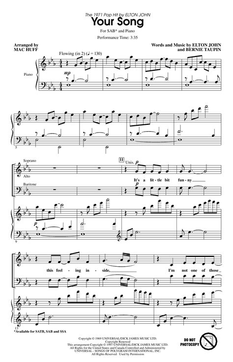 Your Song Arr Mac Huff By Elton John Sheet Music For Sab Choir At