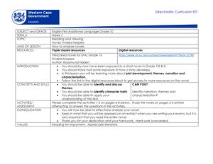 English Fal Grade Term Week Directorate Curriculum Fet