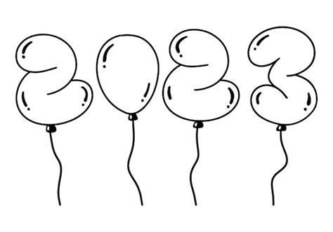 Kawaii Año Nuevo 2023 Globos Doodle Dibujado A Mano Vector Premium