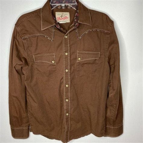 Vintage Wrangler Brown Western Shirt Floral Long Sleeve Mens Etsy