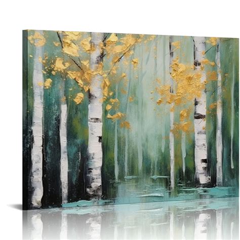 Gosmith Birch Tree Canvas Wall Art With Textured Modern Forest