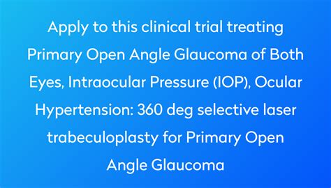 360 Deg Selective Laser Trabeculoplasty For Primary Open Angle Glaucoma