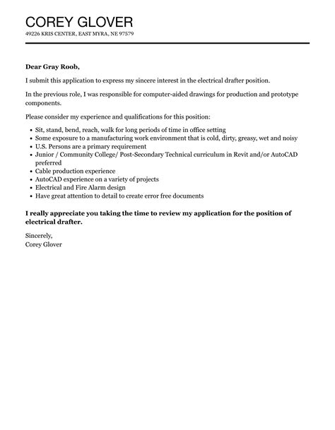 Electrical Drafter Cover Letter Velvet Jobs