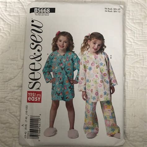 Butterick B5668 Girls Easy See Sew Nightshirt And Pants Size A