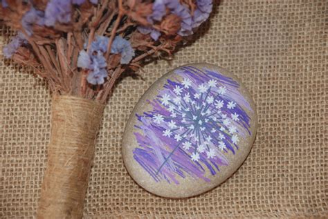 Hand Painted Stone Dandelion Sea Pebbles Nature Design Etsy