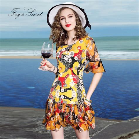 2018 Summer Autumn Real Silk Dress For Women Elegant silk print ...