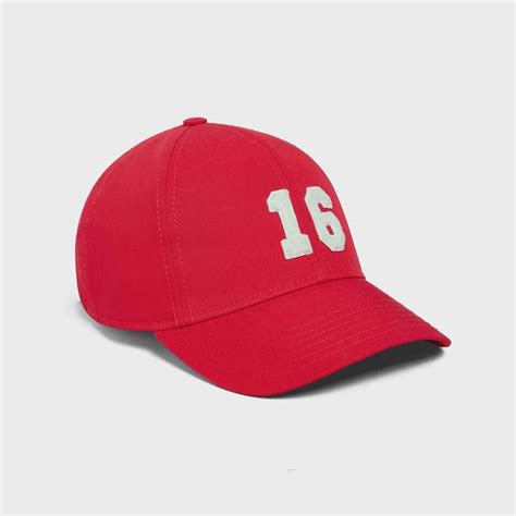 Celine Women 16 Patch Cotton Baseball Cap-Red