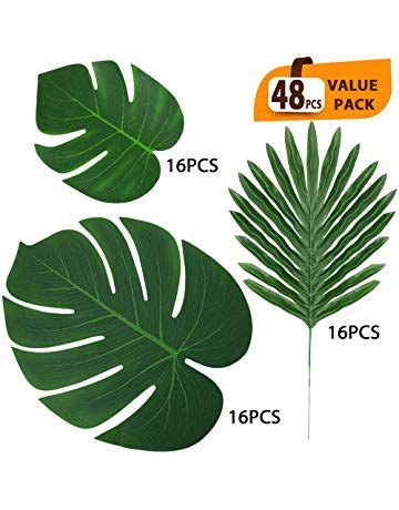 ElaDeco 48 Pcs Artificial Tropical Palm Leaves Luau Party Decoration