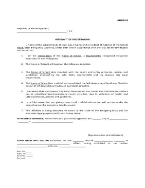 Fillable Online S S Affidavit Of Undertaking I Name Of The School Fax