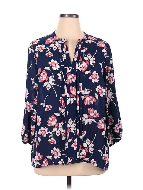 41hawthorn 100 Polyester Floral Navy Blue Long Sleeve Blouse Size 1x