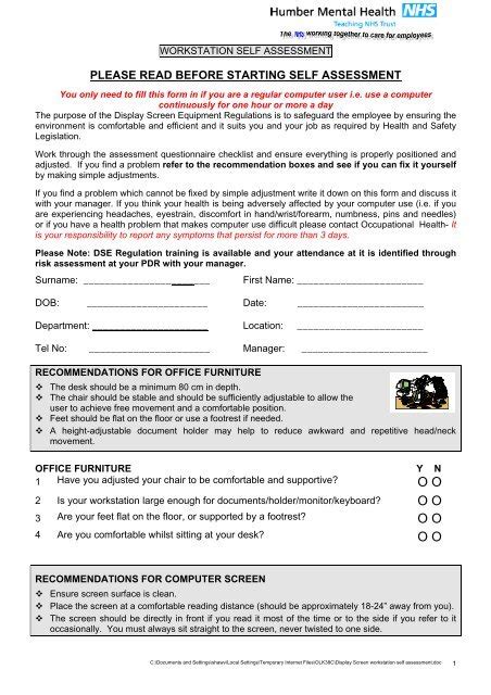 Workstation Assessment Form