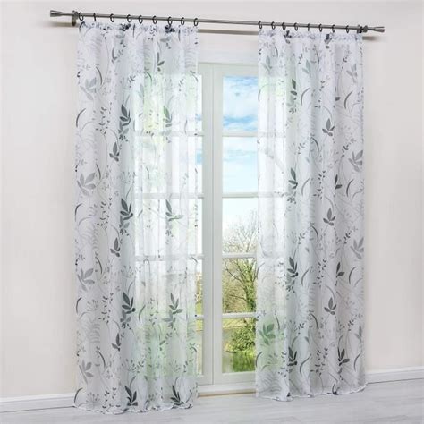 Pi Ce Rideaux Voilage Blanc Motif Feuilles Transparent Polyester