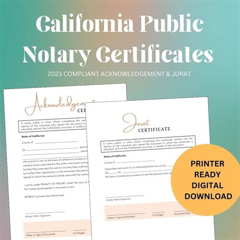 California Notary Public Acknowledgement And Jurat Certificate Easy