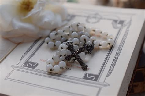 Antique French Rosary With Mother Of Pearl Beads Collectible Catholic