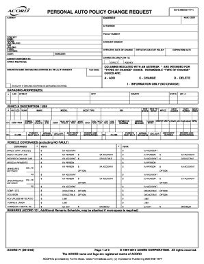 Fillable Online PERSONAL AUTO POLICY CHANGE REQUEST Forms Fax Email