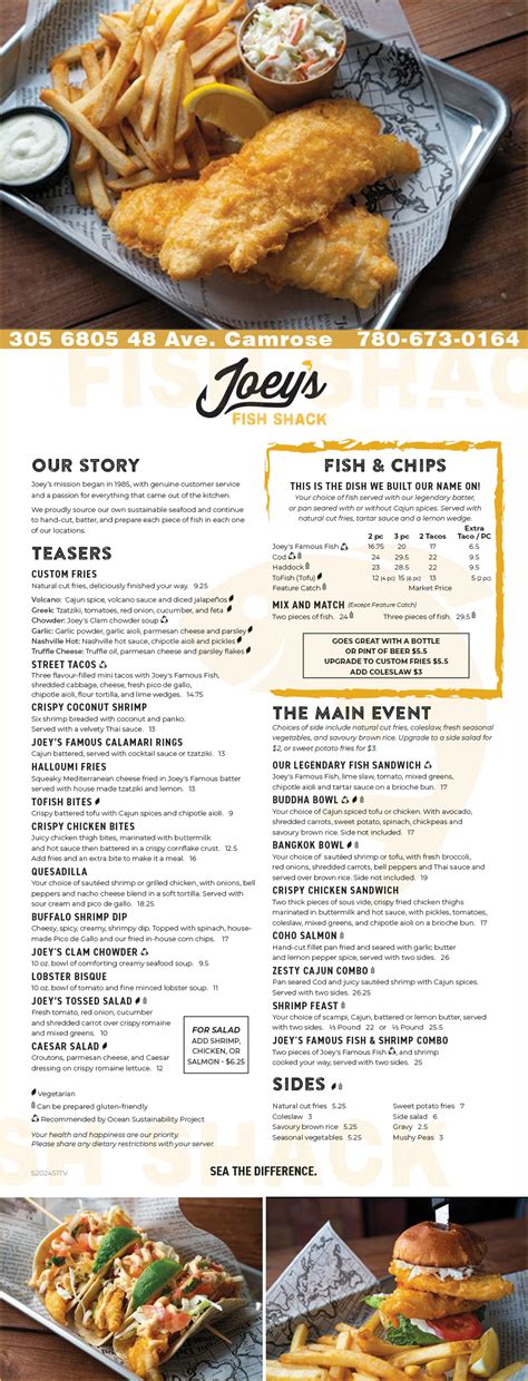 Joeys Fish Shack Camrose Menu Dine In Skip Or Pick Up