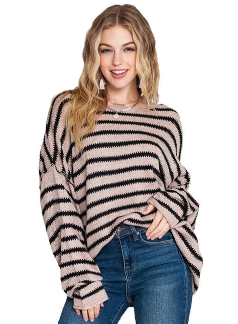 Dokotoo Womens 2023 Fall Winter Crewneck Long Sleeve Striped Sweater