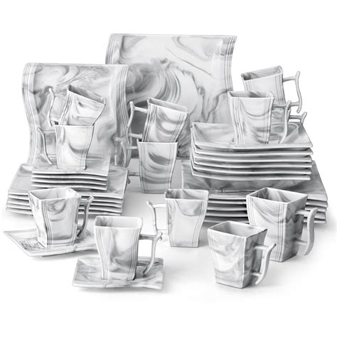 Malacasa Series Flora Piece Porcelain Dinnerware Set Marble Grey