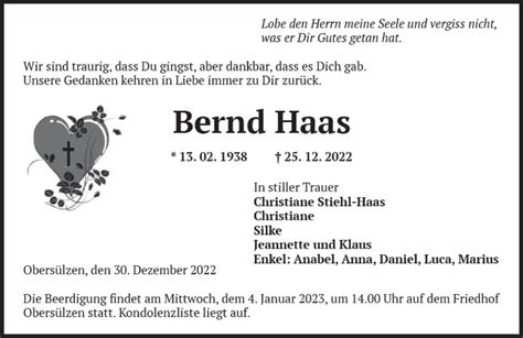 Traueranzeigen Von Bernd Haas Vrm Trauer De