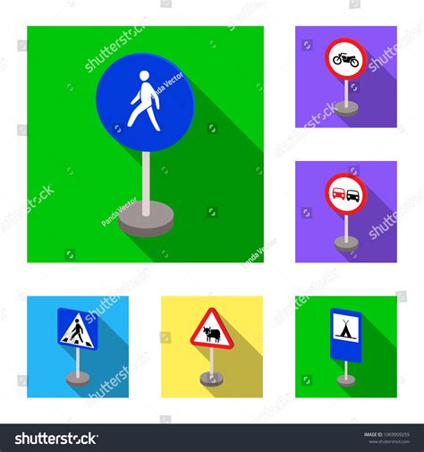 Different Types Road Signs Flat Icons Stock Vector Royalty Free