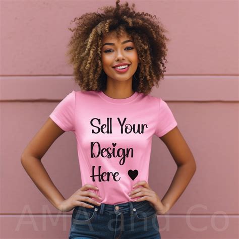 Black Woman Mockup African American Model Mock Ups Lifestyle Mockup Pink T Shirt Mockup Use