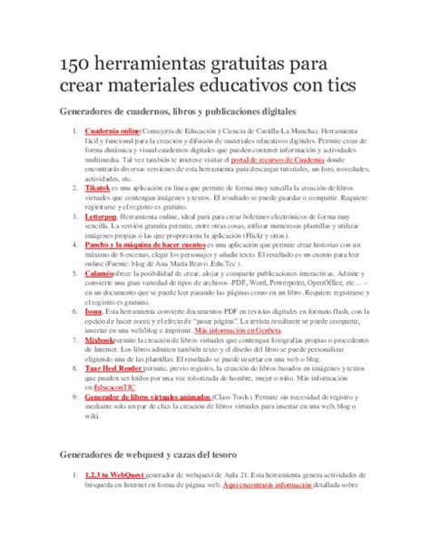 Doc 150 Herramientas Gratuitas Para Crear Materiales Educativos Con