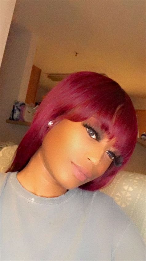 Unice Burgundy Silk Straight Human Hair Wigs With Bangs Glueless