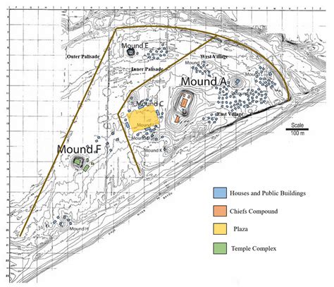 Map of Angel Mounds, a fortified Native American town in Indiana, USA ...