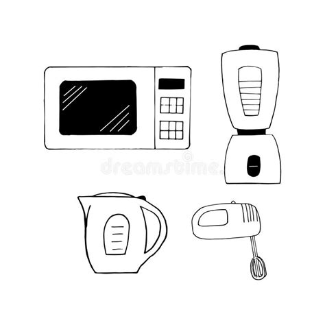 Household Appliances Hand Drawn Set Doodle Household Appliances Stock