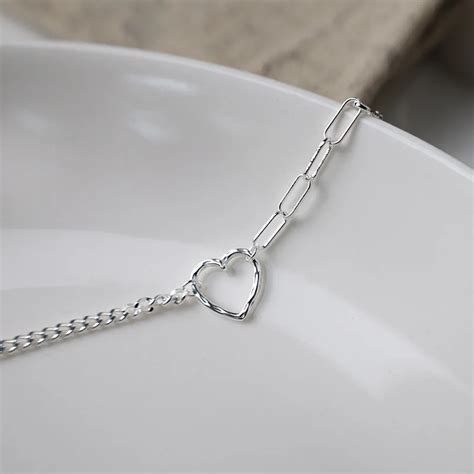 2023new Simple Design Sterling Silver Bracelet Heart Love Link Chain