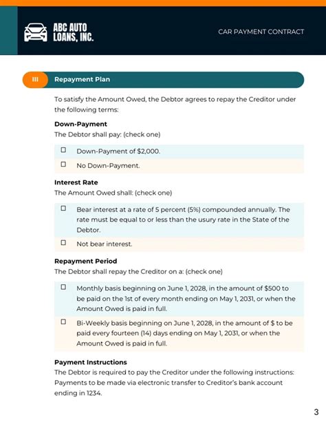 Car Payment Contract Venngage