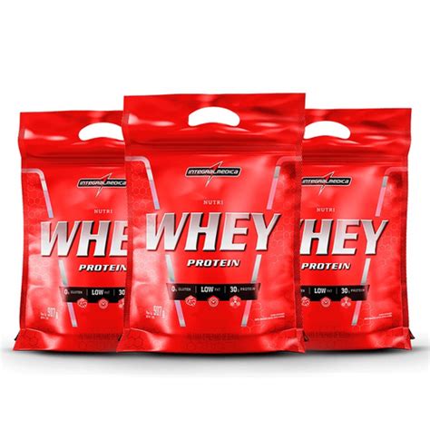 Kit Com 3x Nutri Whey Protein 907g Morango Refil Integralmedica