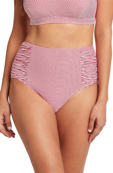 SEA LEVEL Seal Level High Waist Stripe Bikini Bottoms Red Editorialist