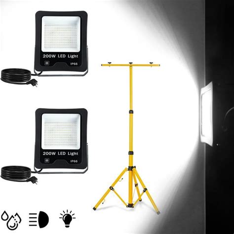 Uisebrt Projecteur De Chantier Led Avec Tr Pied Et C Ble D Alimentation