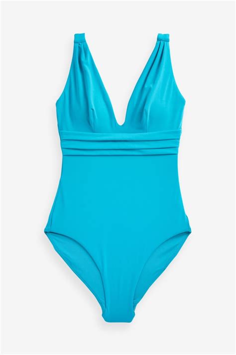 Buy Aqua Blue Plunge Tummy Shaping Control Swimsuit From The Next Uk