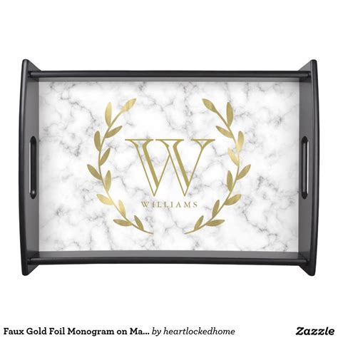 Faux Gold Foil Monogram On Marble Texture Serving Tray Zazzle Faux