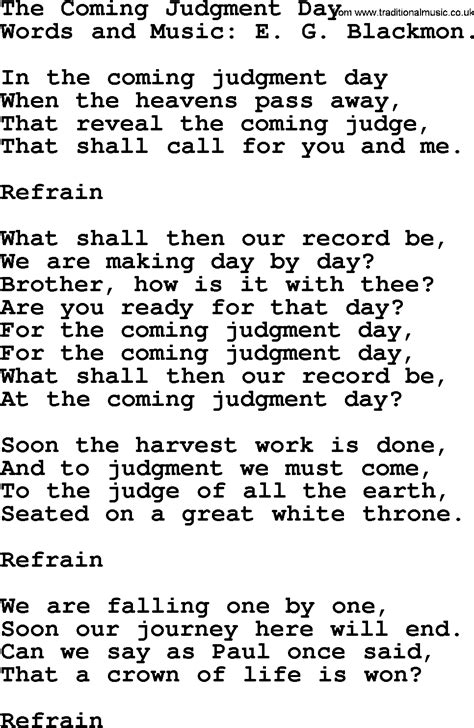 Songs And Hymns About Jesus Second Coming The Coming Judgment Day Lyrics And Pdf